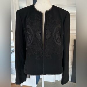 NWT Linda Allard Ellen Tracy Open-Front Evening Blazer w/ Appliqué & Silk Trim